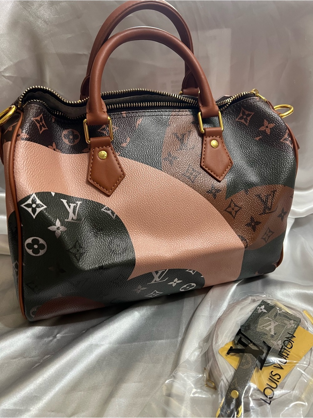 Inspired Taupe & Brown Monogram Satchel